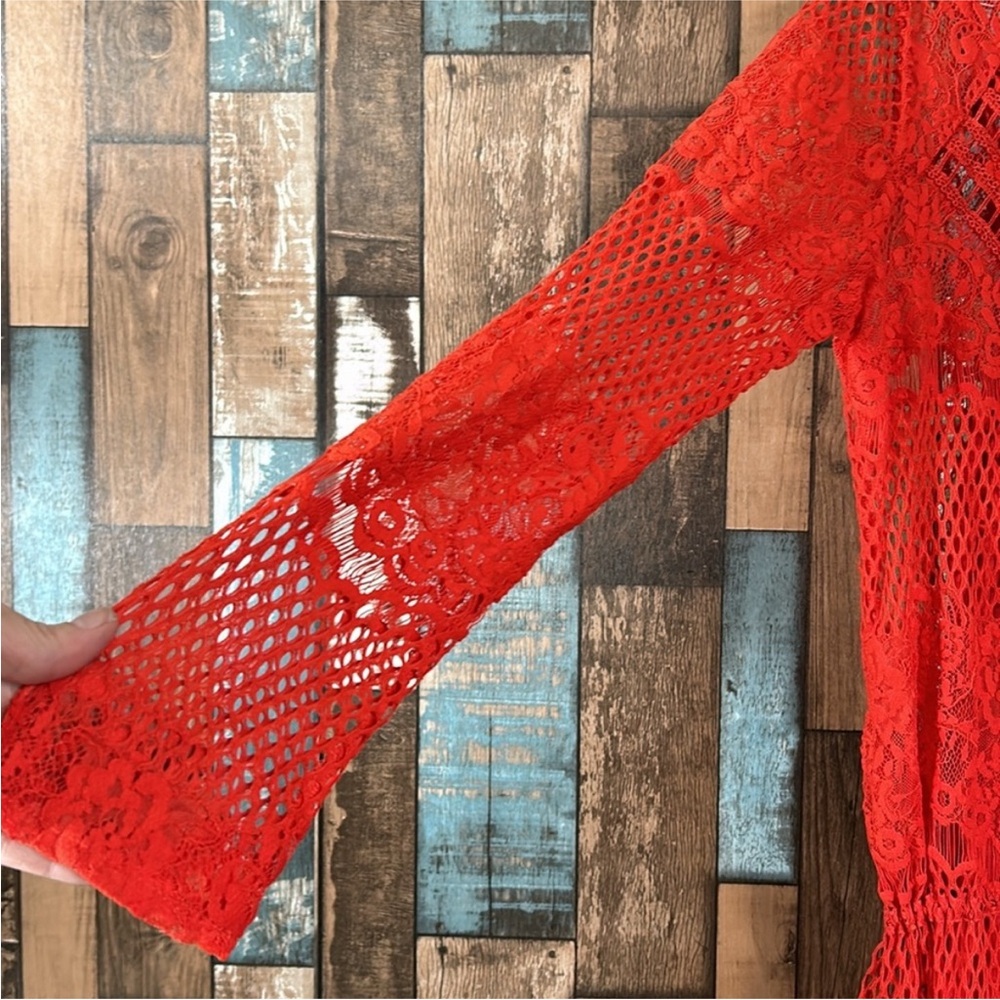 FP Luna Lace Pimento Lined Lace Midi/Maxi Dress Tie Front Sz M NWT MSRP: $170 - Picture 7 of 13